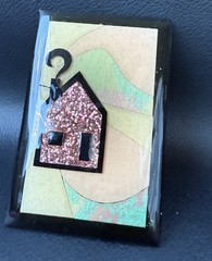 Vintage House Pins By Lucinda Pink Home Rainbow Pink Sparkle Brooch Made In USA