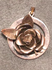 Vintage Coro Rose Pendant 3D Silver Metal