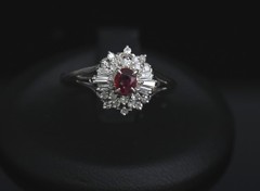 Vintage 0.30ct Intense Red Ruby & 0.24ct Diamond Platinum Ring Size 8, 3.71g