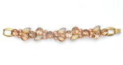 Vintage D & E For Juliana Bracelet Pink Rhinestones 5 Link 7.5″ Long Gold Tone
