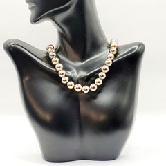Choker Style Light Gold Tone Shiny Round Bead Vintage 1970s Necklace 15 Inch