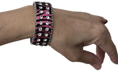 Zebra Print Rhinestone Wrap Bracelets Snap Leather Crystal Cuff Bracelet 12 pcs