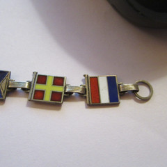 VTG 1940s Sterling Silver Enamel Nautical Flag Sweetheart Bracelet WWII