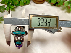 Fred Harvey Era Bell Trading Post Turquoise Three Stone Sterling Cuff Bracelet