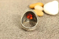 Mid-Century Filigree Style Vivid Red Fancy Shape Ruby Men’s Solitaire Fine Ring