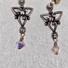 Vintage 925 Sterling Silver Celtic Knot Dangle Earrings Aurora Borealis Crystal
