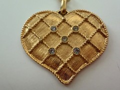 Lady Remington Heart w Rhinestones Necklace & Pierced Earrings Gold Tone Set IOB