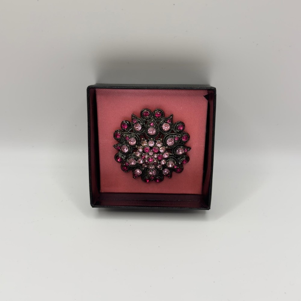 111- Floral Design Brooch with Dark and Light Pink Stones