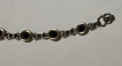 VINTAGE STERLING SILVER AND ONYX Link BRACELET 7.5” Long EUC