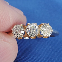 Original EARTH MINED DIAMOND 3 stone Deco Anniversary Wedding Ring Antique Band