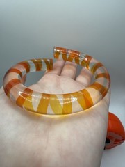 Vintage Clear Lucite Acrylic Candy Stripe Orange Yellow Bypass Bangle Bracelet