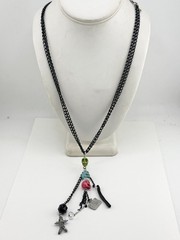 Vintage Halloween Ouija board voodoo doll skull chain beaded necklace