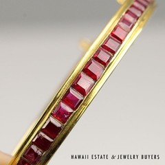 8ctw Ruby Hinged Bangle 19K Yellow Gold Bracelet Size 6.5