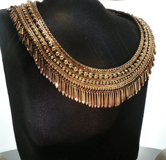 Rare Vintage Stella & Dot Egyptian Revival Necklace • Gold‑Tone Statement Bib