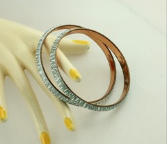 Matisse Renoir Enameled Copper Bangle Bracelet Pair Signed; Book Reference