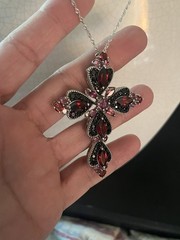 DESIGNER DK STERLING SILVER 925 SIGNED MULTI GEMSTONE LARGE CROSS PENDANT JTV
