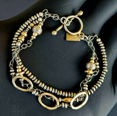 Vintage J&I Jessica & Ian Gibson Sterling & 14k Gold Multi Srtand Bead Bracelet