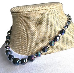 Vintage West Germany AB Crystal Glass Bead Necklace Peacock Iridescent Choker