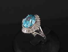 Fine 6.11ct Natural Neon Blue Zircon & 1.50ct Diamond Platinum Ring Size 9.25