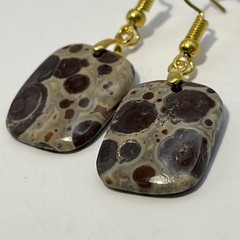 Asteroid Jasper Gold French Wire Earrings Natural Gemstone Earthy Cosmic Casual