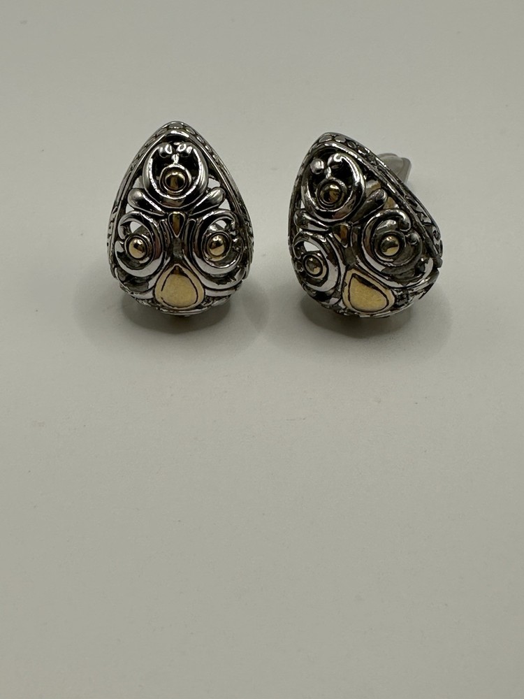 Vintage Silver And Gold Tone Mixed Metal Clip On Earrings Signed TJ