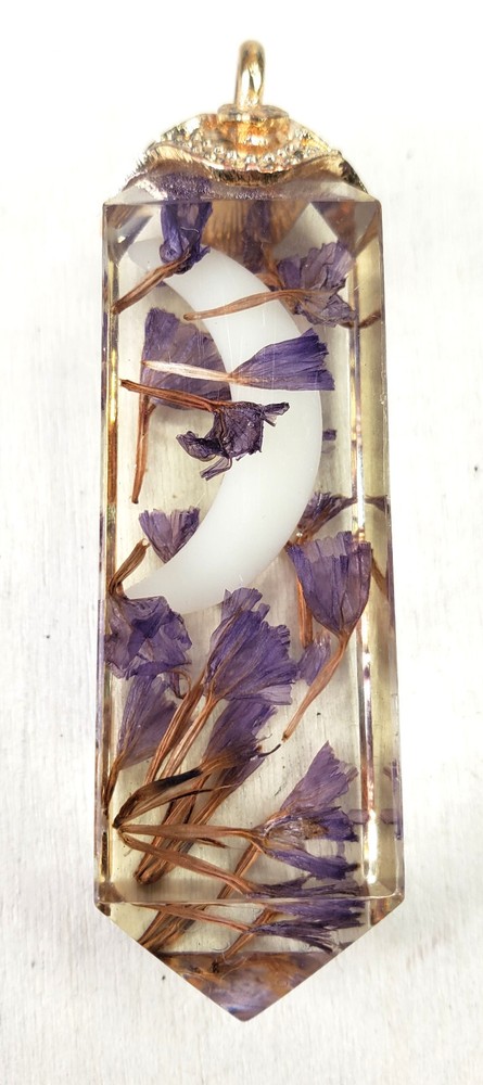 Vintage Lucite Pendant Dried Lavender and What Looks Like a Moon @ trueblue0080