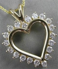 ESTATE 1.51CTW DIAMOND CLASSIC MEDIUM OPEN HEART 14KT YELLOW GOLD PENDANT #17570