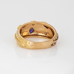 80s Portuguese Vine Leaf Ring 19k Yellow Gold Sapphire Diamond Band Sz 8.5