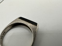 Vtg Sterling Silver Black Stone Ring Signed 925 MB? Minimalist Simple S7.5 Read
