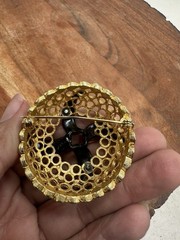 Vintage Art Deco Dome Gold Tone Rhinestone Brooch Pin