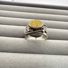 Sajen Sterling Silver Ring Adjustable Drusy Druzy Quartz Gold 925 7.75 – 9.75