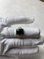 Vintage 925 Sterling Silver Black Stone Ring Size 7 Scroll Design