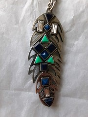 Vintage Silver Feather Pendant Necklace