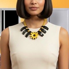 Black Eyed Susan Bakelite Necklace, Bib Necklace