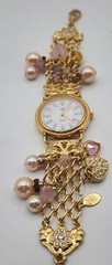 Vintage RARE Signed Kirks Folly Goldtone Blushing Heart Watch 1994 7.5″