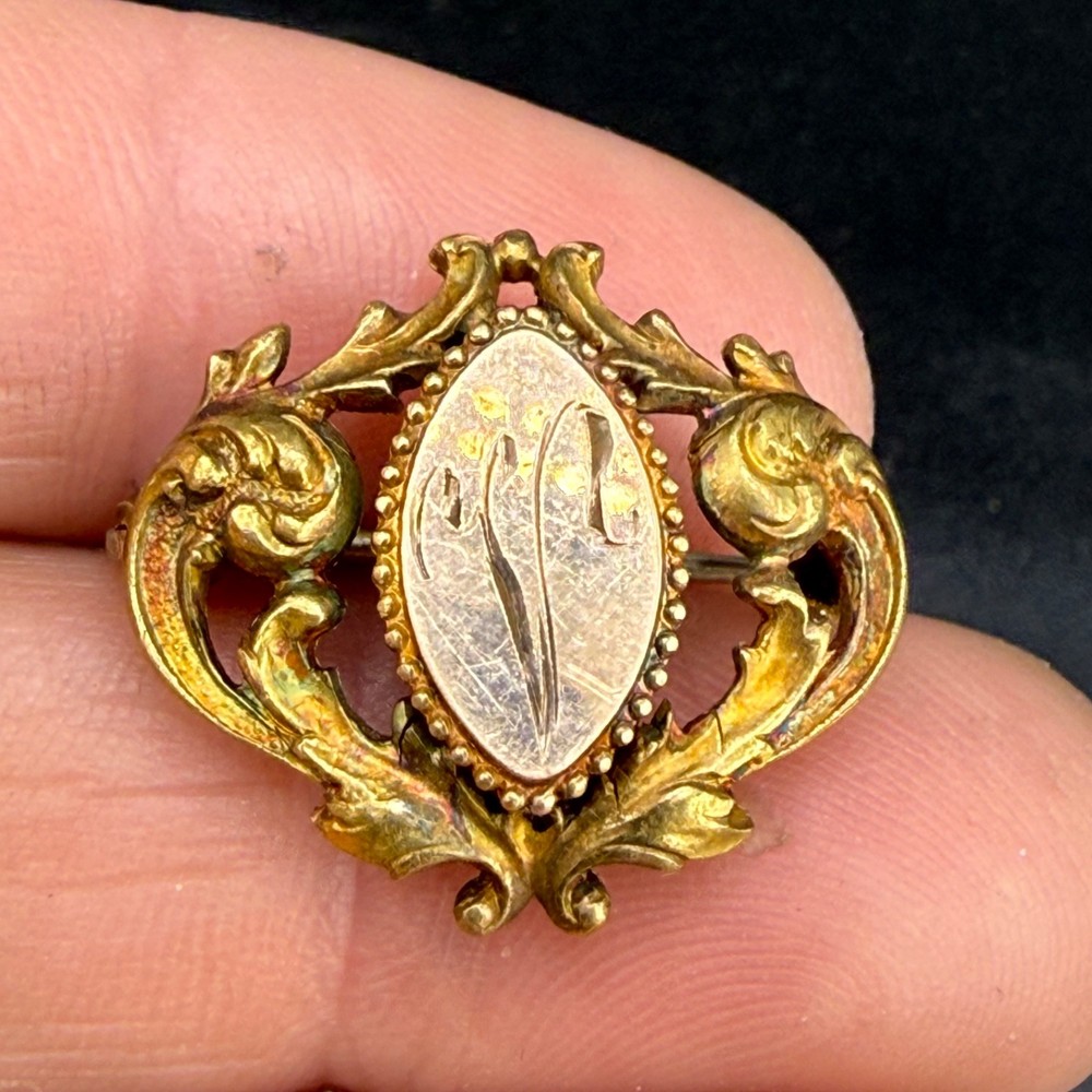 Vintage Gold Filled Watch Fob Brooch Engraved Monogram “V”