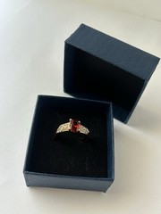 Vintage Red Cubic Zirconia Ring Gold Plated Womens Size 8.5