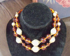 1955 Vintage Glass / Plastic / Textured Metal/Faceted Bead Two Strand Necklace