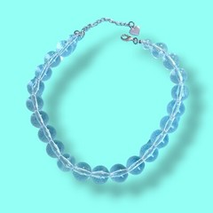Clear Lucite Plastic Bubble Gum Ball Bead Necklace 19in NOT Blue