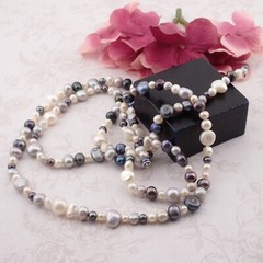 Vintage CGI Sterling Clasp 35″ Assorted Sizes Gray White Cultured Pearl Necklace