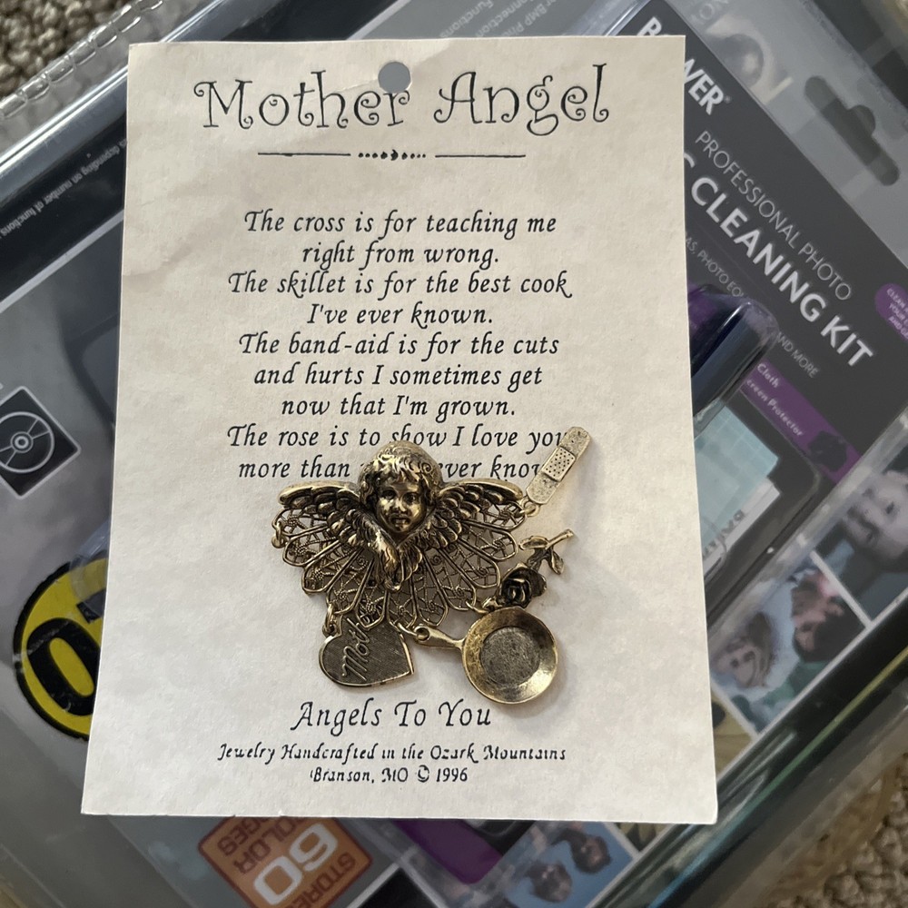 Mother Guardian Angel Pin Gold Tone