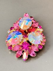 Vtg Verified BOOK SET JULIANA AB Pink Rivoli Brooch/Pend Earring Set