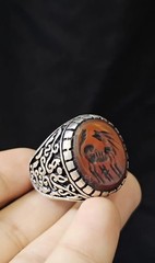 Sassanian Intaglio Carnelian Ring – Silver Plated Vintage stone Ring Size 8.5 US