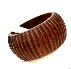 Wooden Bangle Bracelet Carved Ribbed Boho Vtg 1970s MCM Approx 1.5 Inches Wide