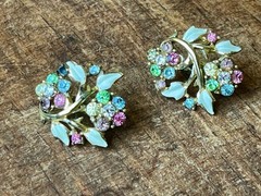 Huge Vintage Flower Earring Pairs Lot Enamel Rhinestone Coro Avon W Germany Etc.