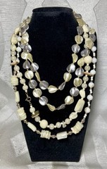 3 Piece Vintage Beaded Statement Necklace Lot, White & Grey Abstract, Layering