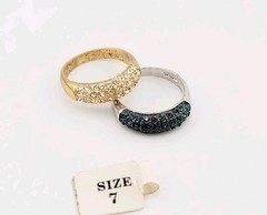 Vtg Ring Set 2pc Sz 7 Teal Clear Cubic Zirconia Stackable 2-tone 18KGE Jewelry 1