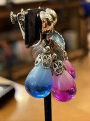 Vintage Napier Cumquat Blue Pink Dangle Drop Clip On Earrings Silver Tone Pat #