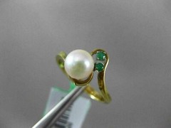 ESTATE .05CT AAA EMERALD & SOUTH SEA PEARL 14KT YELLOW GOLD 3D ANNIVERSARY RING