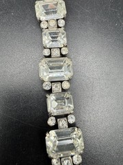 Vintage Eisenberg Crystal Rhinestone Sterling Silver Clasp Heavy Bracelet 7.5”